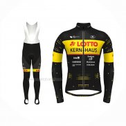 2022 Maillot Cyclisme Lotto-Kern Haus Noir Jaune Manches Longues Et Cuissard