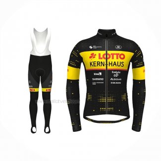 2022 Maillot Cyclisme Lotto-Kern Haus Noir Jaune Manches Longues Et Cuissard