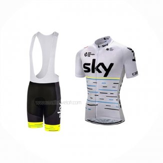 2018 Maillot Cyclisme Sky Blanc Jaune Manches Courtes Et Cuissard