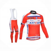 2013 Maillot Cyclisme Katusha Blanc Rouge Manches Longues Et Cuissard