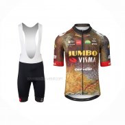 2022 Maillot Cyclisme Jumbo Visma Noir Orange Manches Courtes Et Cuissard