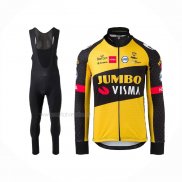 2021 Maillot Cyclisme Jumbo Visma Noir Jaune Manches Longues Et Cuissard