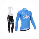 2014 Maillot Cyclisme Sky Blanc Azur Manches Longues Et Cuissard