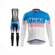 2016 Maillot Cyclisme Trek Bontrager Bleu Blanc Manches Longues Et Cuissard