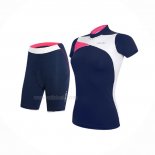 2017 Maillot Cyclisme Femme RH+ Bleu Manches Courtes Et Cuissard