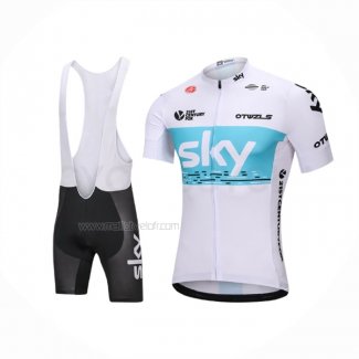 2018 Maillot Cyclisme Sky Blanc Bleu Manches Courtes Et Cuissard