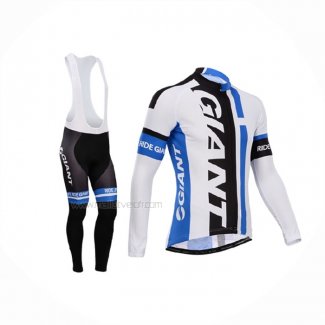 2014 Maillot Cyclisme Giant Blanc Azur Manches Longues Et Cuissard