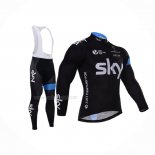 2015 Maillot Cyclisme Sky Azur Noir Manches Longues Et Cuissard