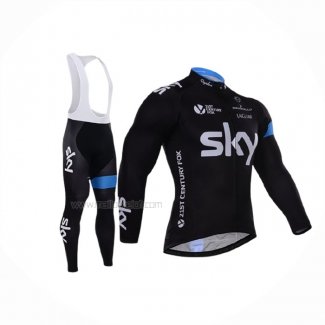 2015 Maillot Cyclisme Sky Azur Noir Manches Longues Et Cuissard