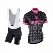 2017 Maillot Cyclisme Femme Bianchi Rose Manches Courtes Et Cuissard