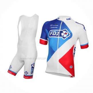 2016 Maillot Cyclisme FDJ Blanc Rouge Manches Courtes Et Cuissard