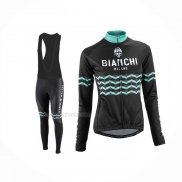 2016 Maillot Cyclisme Femme Bianchi Noir Manches Longues Et Cuissard