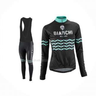 2016 Maillot Cyclisme Femme Bianchi Noir Manches Longues Et Cuissard