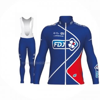 2017 Maillot Cyclisme FDJ Bleu Manches Longues Et Cuissard