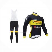 2019 Maillot Cyclisme Direct Energie Noir Jaune Manches Longues Et Cuissard