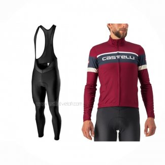 2022 Maillot Cyclisme Castelli Fonce Rouge Manches Longues Et Cuissard