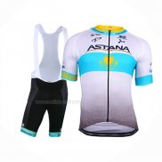 2018 Maillot Cyclisme Astana Blanc Bleu Manches Courtes Et Cuissard