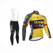 2021 Maillot Cyclisme Jumbo Visma Jaune Noir Manches Longues Et Cuissard