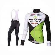 2014 Maillot Cyclisme Multivan Merida Vert Blanc Manches Longues Et Cuissard