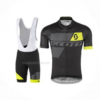 2017 Maillot Cyclisme Scott Jaune Noir Manches Courtes Et Cuissard