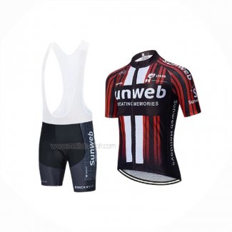 2020 Maillot Cyclisme Sunweb Noir Rouge Manches Courtes Et Cuissard