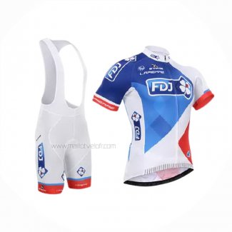 2015 Maillot Cyclisme FDJ Blanc Bleu Manches Courtes Et Cuissard