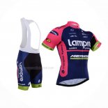 2015 Maillot Cyclisme Lampre Merida Rose Bleu Manches Courtes Et Cuissard