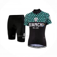 2019 Maillot Cyclisme Femme Bianchi Noir Vert Manches Courtes Et Cuissard