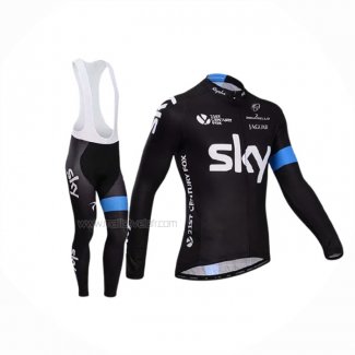 2014 Maillot Cyclisme Sky Noir Azur Manches Longues Et Cuissard