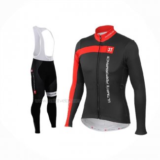 2015 Maillot Cyclisme Castelli 3t Noir Rouge Manches Longues Et Cuissard