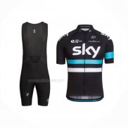 2016 Maillot Cyclisme Sky Bleu Noir Manches Courtes Et Cuissard