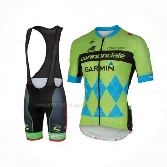 2017 Maillot Cyclisme Cannondale Vert Bleu Manches Courtes Et Cuissard