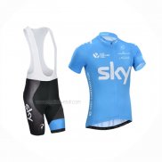 2014 Maillot Cyclisme Sky Azur Blanc Manches Courtes Et Cuissard