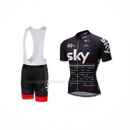 2018 Maillot Cyclisme Sky Noir Rouge Manches Courtes Et Cuissard