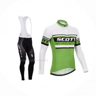 2014 Maillot Cyclisme Scott Vert Blanc Manches Longues Et Cuissard